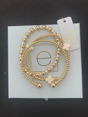 Newton Gold Beaded Cross Stackable Bracelet Set - Gold
